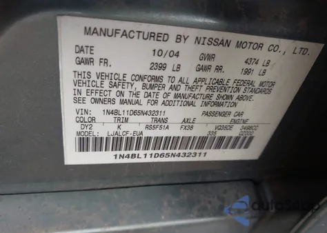 2005 Nissan Altima 3.5 Se from USA, damaged, VIN 1N4BL11D65N432311